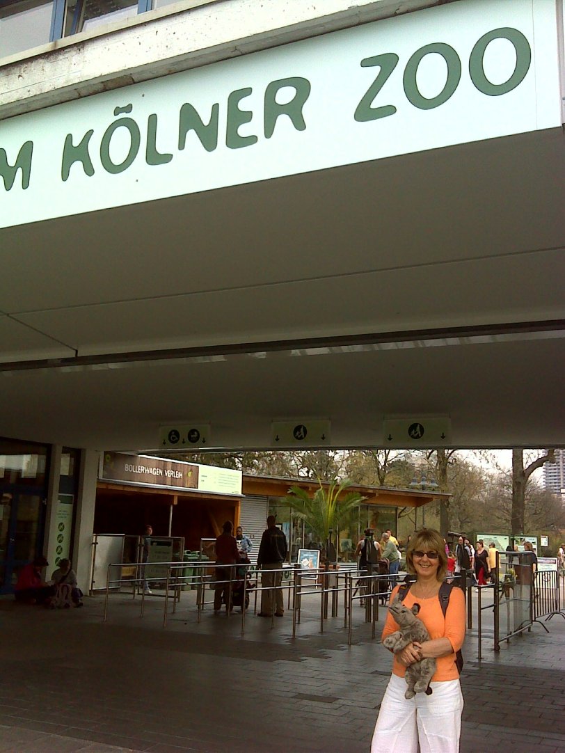 Gaby at entrance to Cologne Zoo...where the walk starts and ends